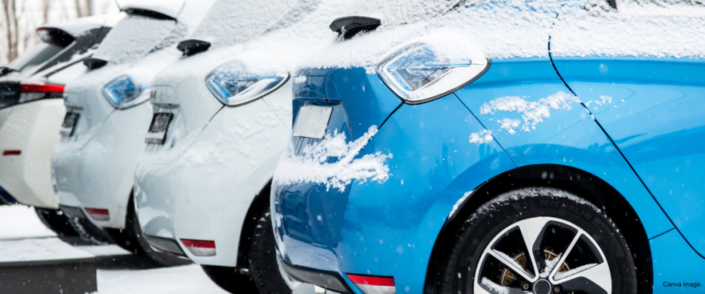 Electric car winter with snow