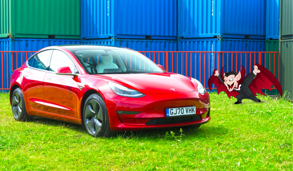 Tesla Model 3 with cute vampire