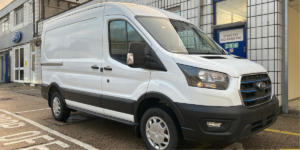Ford e_transit van from the side