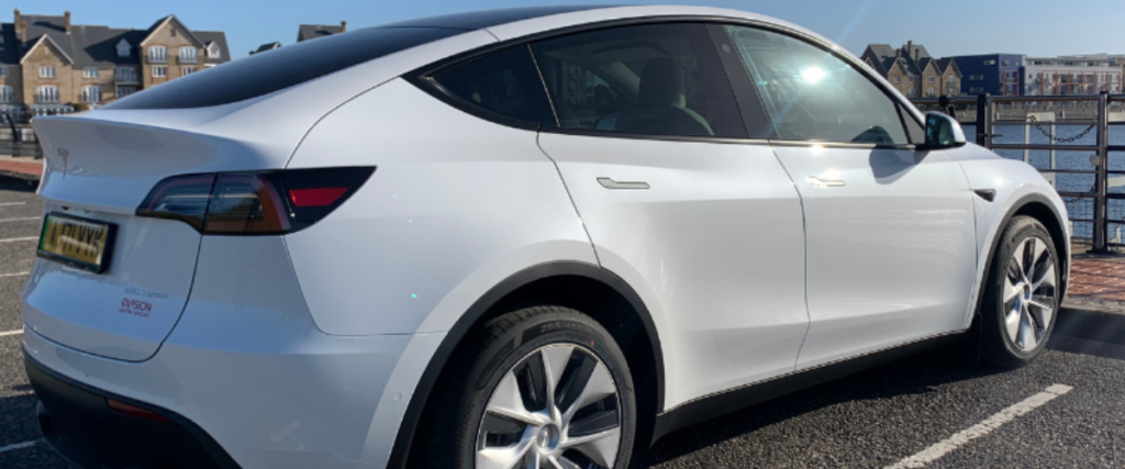 Tesla Model Y from rear angle