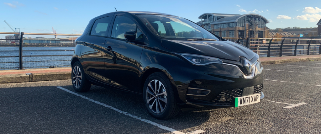 Renault Zoe at an angle. Front view.