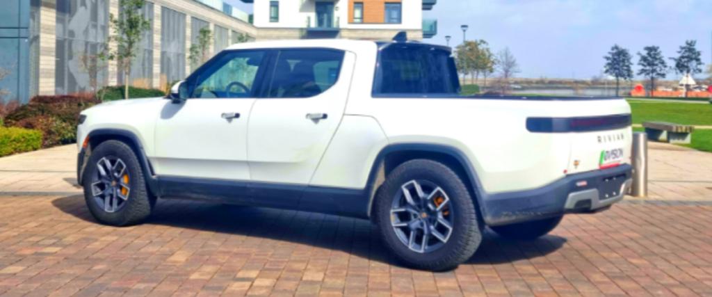 rear angle of Rivian R1T