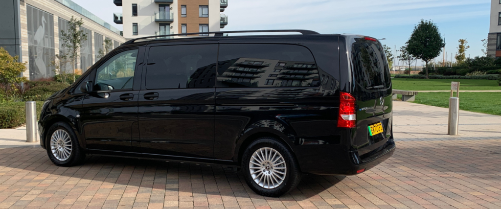 Mercedes eVito slightly angled from the back.