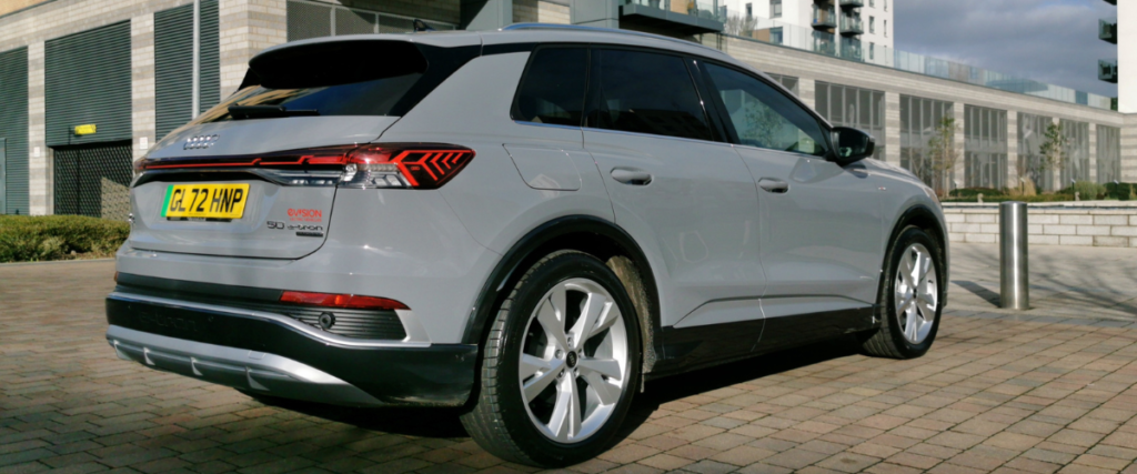Audi e-tron at an angle from the rear.