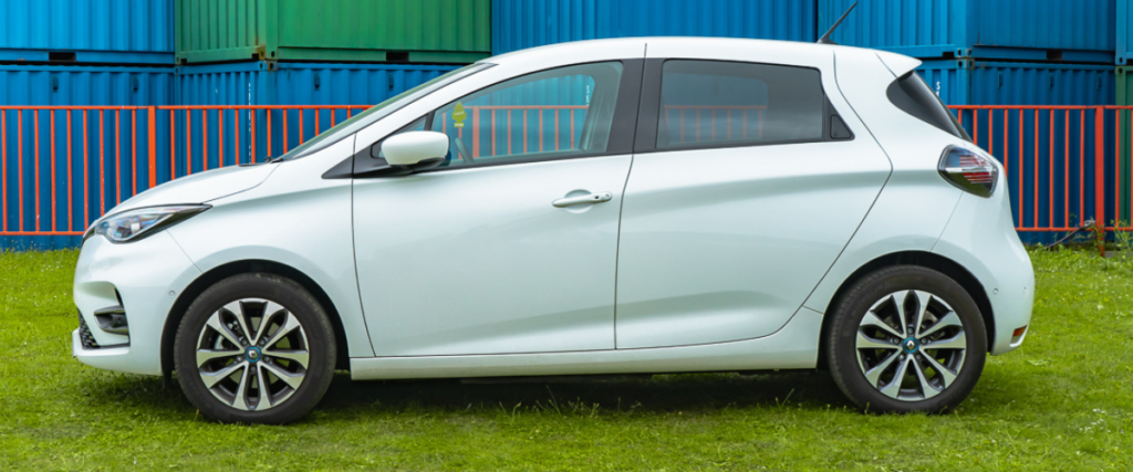 White Renault Zoe facing left