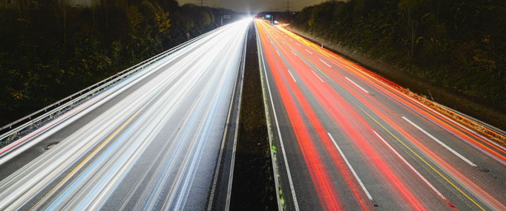 Lights on a motorway at speed