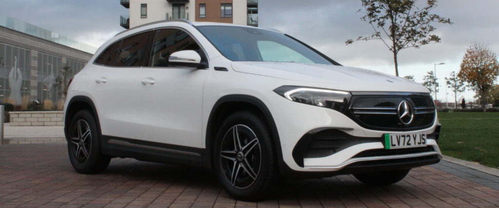White Mercedes EQA at an angle