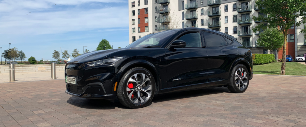 Ford Mustang Mach-e at an angle facing left.