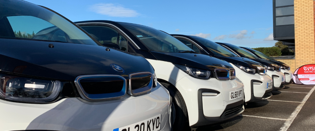 Close up row of BMW i3 cars