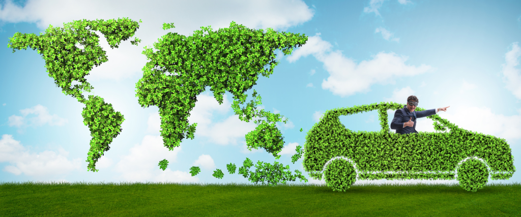 Green car made from leaves