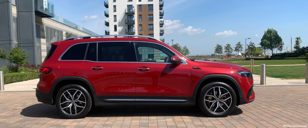 Red Mercedes EQB for blog post