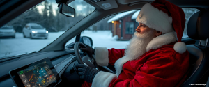 Santa driving electric cars image